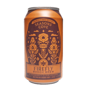 Firefly Brew Seasons Cove kombucha can featuring elderberry, clove, and ginger flavors.