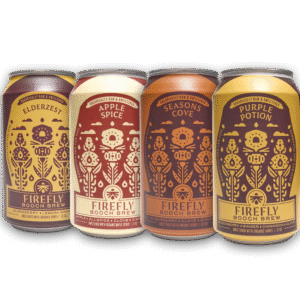 Collection of four Firefly Brew kombucha cans featuring various flavors