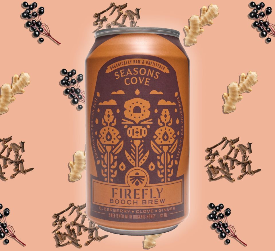 Firefly Brew Seasons Cove kombucha can with ingredients